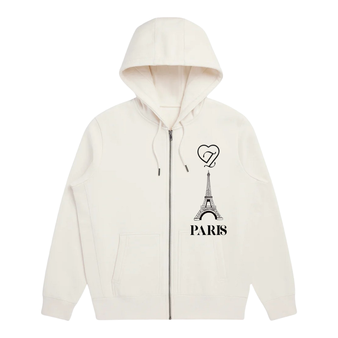 White Paris Zip-up Hoodie