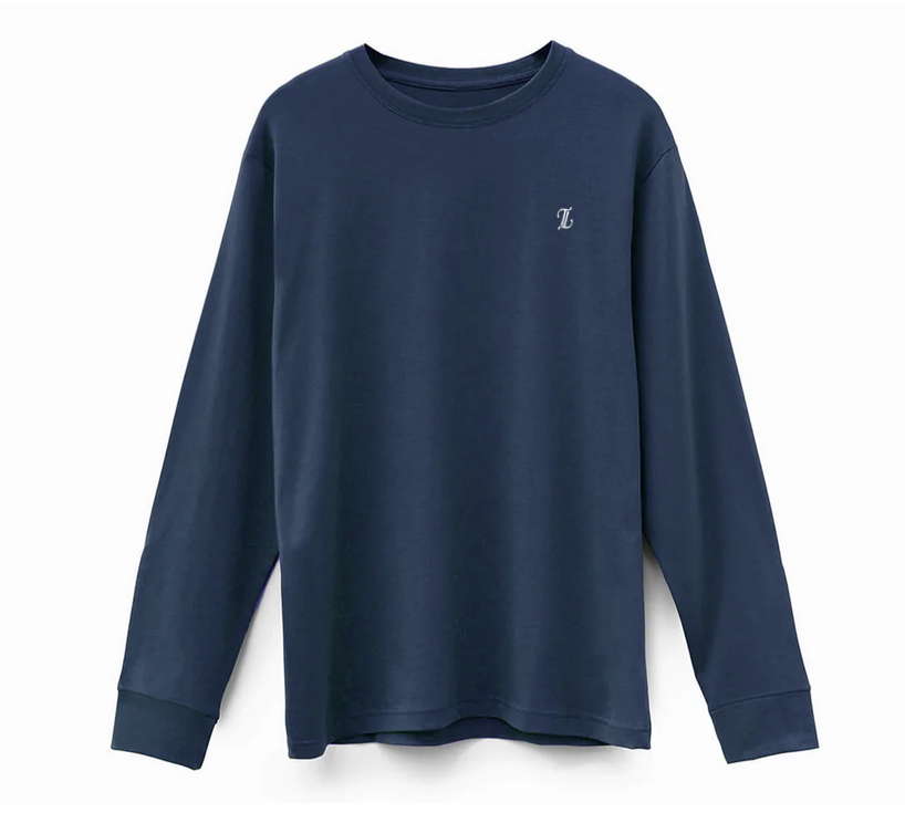 Navy Blue Long Sleeve Shirt Small White TT